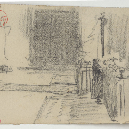image for: Marià Fortuny - Interior d&#039;església (anvers) / Croquis inconcrets (revers) - Cap a 1867-1872