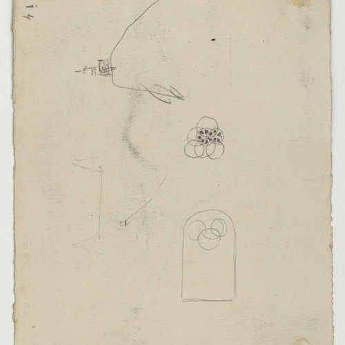 image for: Marià Fortuny - Interior d&#039;església (anvers) / Croquis inconcrets (revers) - Cap a 1867-1872 [1]