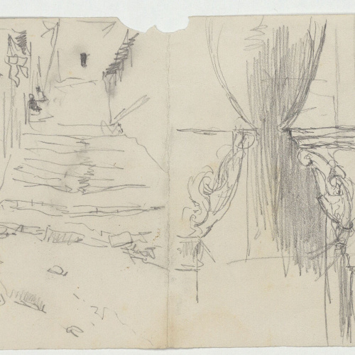 image for: Marià Fortuny - Carreró amb gossos (anvers) / Carreró i capitells d&#039;estil musulmà (revers) - Cap a 1870-1872 [1]