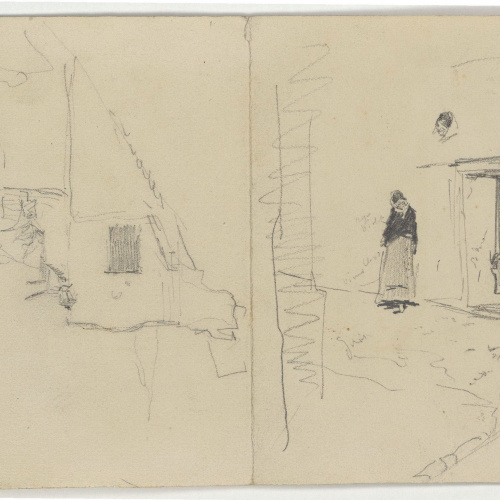 image for: Marià Fortuny - Interior d&#039;una església (anvers) / Carrer i entrada d&#039;una casa amb una figura femenina (revers) - Cap a 1870-1872 [1]