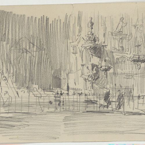 image for: Marià Fortuny - Interior d&#039;una església (anvers) / Carrer i entrada d&#039;una casa amb una figura femenina (revers) - Cap a 1870-1872
