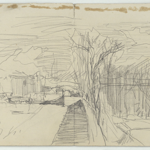 image for: Marià Fortuny - Esbós d&#039;un passeig (anvers) / Porxada i motius geomètrics (revers) - Cap a 1867-1872