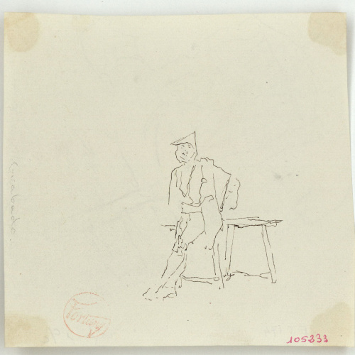 image for: Marià Fortuny - Figura masculina recolzada en una taula (anvers) / Estudi per al quadre «Dinar a l&#039;Alhambra» (revers) - Cap a 1870-1872