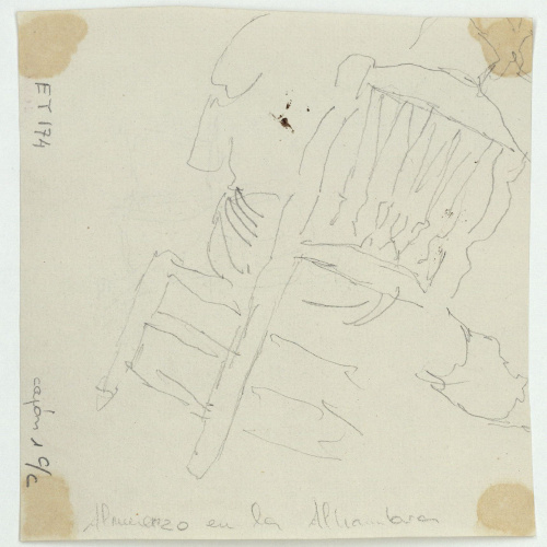 image for: Marià Fortuny - Figura masculina recolzada en una taula (anvers) / Estudi per al quadre «Dinar a l&#039;Alhambra» (revers) - Cap a 1870-1872 [1]