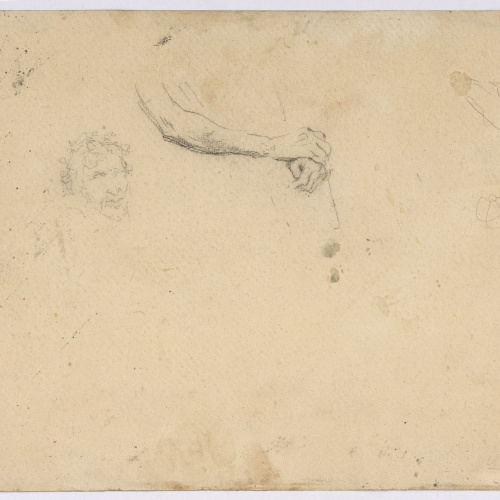 image for: Marià Fortuny - Població marroquina (anvers) / Cap i braços masculins i croquis de figura (revers) - Cap a 1860-1862 [1]