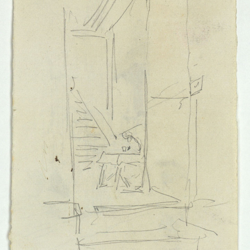 image for: Marià Fortuny - Façana d&#039;església en dia de pluja (anvers) / Entrada amb figura (revers) - Cap a 1868 [1]