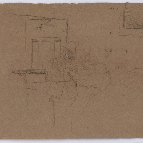 image for: Marià Fortuny - Població amb figures (anvers) / Esbós de figura masculina davant d&#039;una porta (revers) - Cap a 1863-1866 [1]