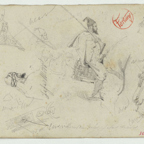 image for: Marià Fortuny - Escolta de los jefes moros (anvers) / Esbós de figures masculines (revers) - Cap a 1860-1862