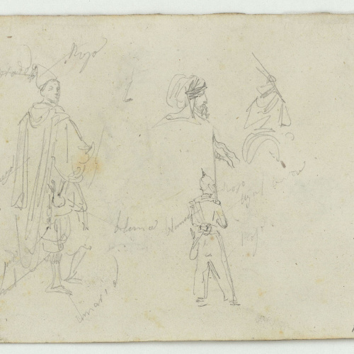 image for: Marià Fortuny - Escolta de los jefes moros (anvers) / Esbós de figures masculines (revers) - Cap a 1860-1862 [1]