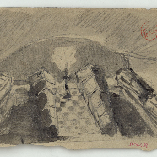 image for: Marià Fortuny - Esbós dels sarcòfags dels Reis Catòlics a la cripta de la Capella Reial de Granada - Cap a 1870-1872