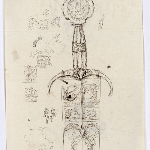 image for: Marià Fortuny - Moneda i estudi per al quadre «L&#039;esmolador de sabres» (anvers) / Espasa d&#039;estil renaixentista (revers) - Cap a 1863-1872 [1]