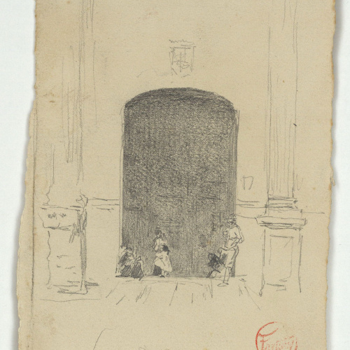 image for: Marià Fortuny - Figures davant la porta d&#039;una església - Cap a 1868-1872