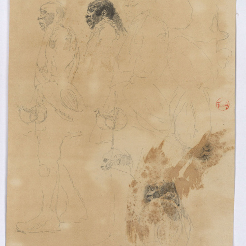 image for: Marià Fortuny - Mosqueters (anvers) / Esbós de composició (revers) - Cap a 1870-1872