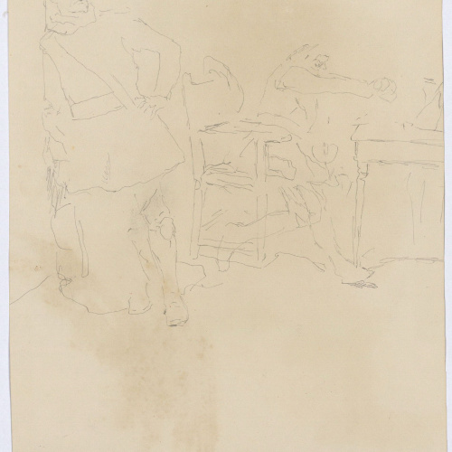 image for: Marià Fortuny - Mosqueters (anvers) / Esbós de composició (revers) - Cap a 1870-1872 [1]