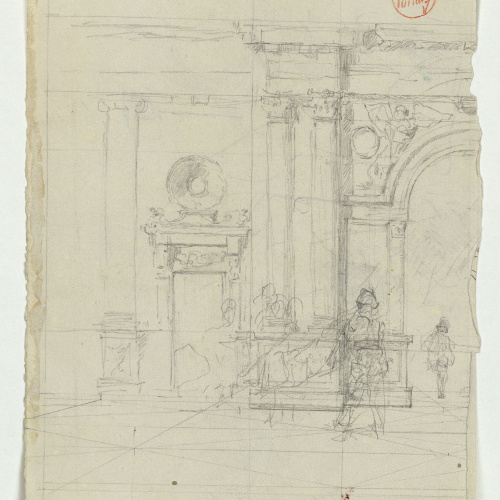 image for: Marià Fortuny - Detall del palau de Carles V a l&#039;Alhambra de Granada i figures (anvers) / Casc i dona amb nen (revers) - 1870-1872