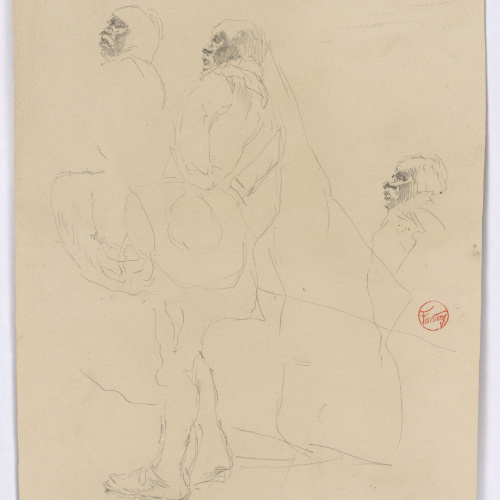 image for: Marià Fortuny - Mosqueters (anvers) / Esbós de composició (revers) - Cap a 1870-1872