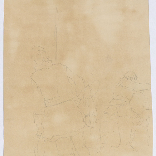 image for: Marià Fortuny - Mosqueters (anvers) / Esbós de composició (revers) - Cap a 1870-1872 [1]