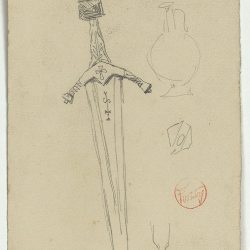 image for: Marià Fortuny - Espasa i altres objectes (anvers) / Bust de bisbe (revers) - Cap a 1867-1873
