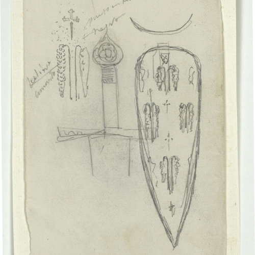 image for: Marià Fortuny - Pom d&#039;espasa, escut i detalls (anvers) / Esbós de guardamà (revers) - Cap a 1867-1872