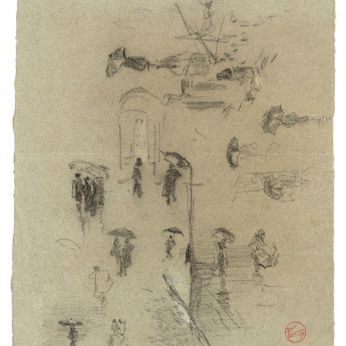 image for: Marià Fortuny - Esbós de figures amb paraigües - Cap a 1867-1868