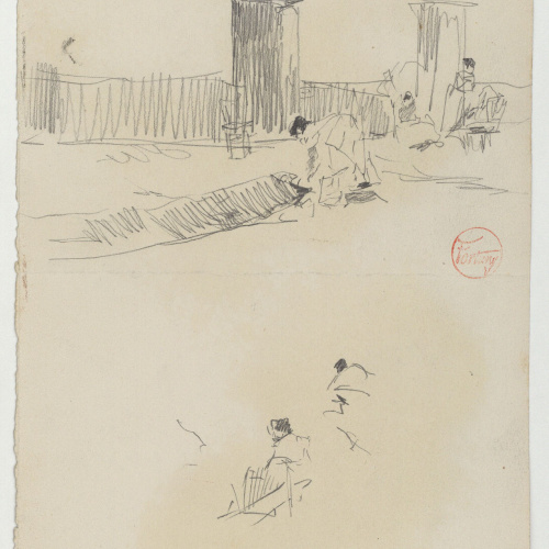 image for: Marià Fortuny - Figures en un bosc (anvers) / Carrer amb figures femenines (revers) - Cap a 1867-1872 [1]