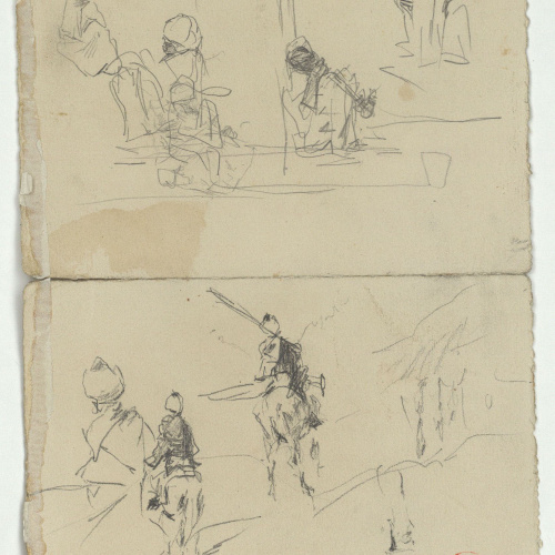 image for: Marià Fortuny - Marroquins asseguts i marroquins a cavall (anvers) / Marroquins asseguts (revers) - Cap a 1860-1862