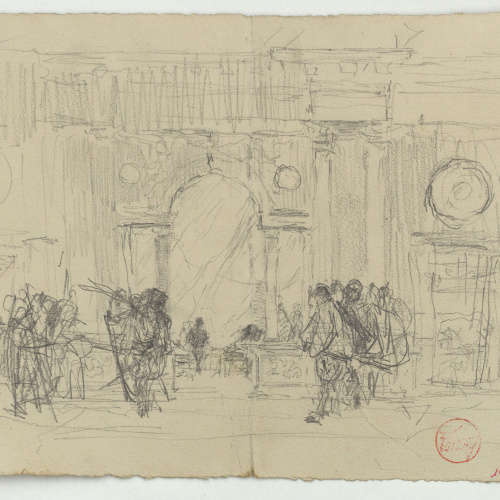 image for: Marià Fortuny - Esbós del palau de Carles V a l&#039;Alhambra de Granada i figures (anvers) / Anells (revers) - Cap a 1870-1872