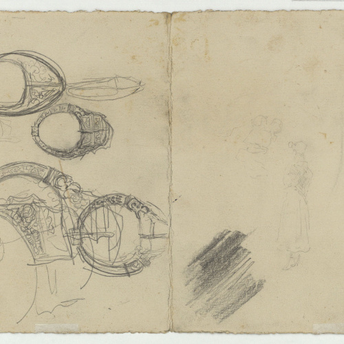 image for: Marià Fortuny - Esbós del palau de Carles V a l&#039;Alhambra de Granada i figures (anvers) / Anells (revers) - Cap a 1870-1872 [1]