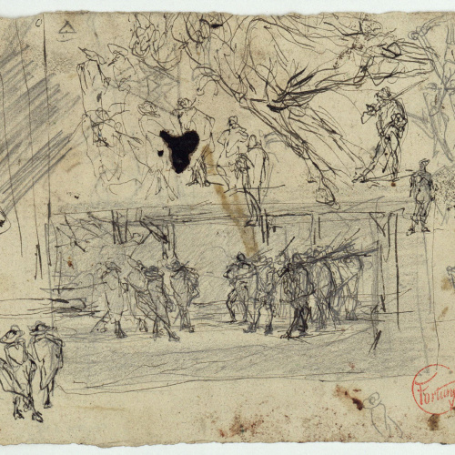 image for: Marià Fortuny - Croquis de figures amb espases (anvers) / Croquis de figura masculina (revers) - Cap a 1870-1872