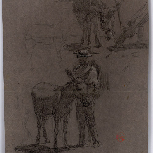 image for: Marià Fortuny - Rucs i figura masculina (anvers) / Croquis inconcret (revers) - Cap a 1867-1872