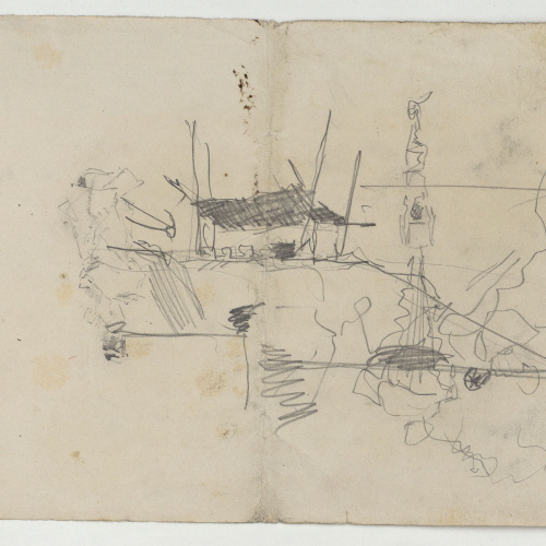 image for: Marià Fortuny - Vista d&#039;un poblat (anvers) / Croquis d&#039;un poblat (revers) - Cap a 1870-1874 [1]