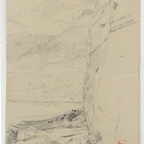 image for: Marià Fortuny - Paisatge amb marroquins (anvers) / Croquis inconcret (revers) - Cap a 1860-1862