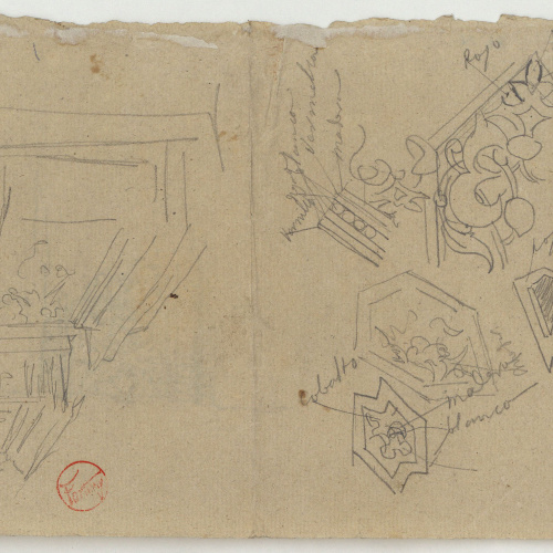 image for: Marià Fortuny - Basament i motius ornamentals (anvers) / Cornisa amb motius ornamentals (revers) - Cap a 1867-1870