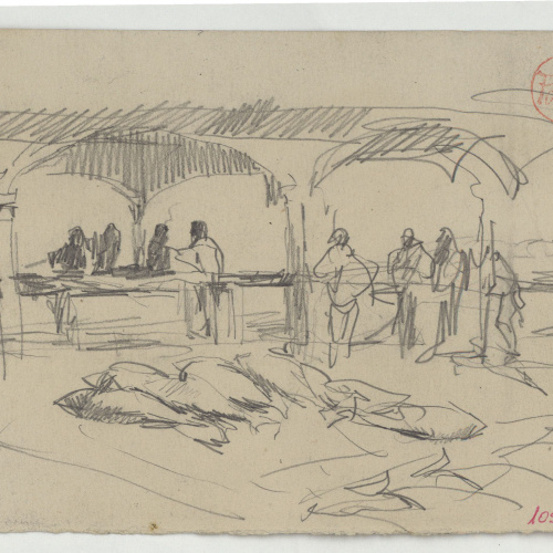 image for: Marià Fortuny - Escena de mercat (anvers) / Caps de peixos (revers) - Cap a 1871