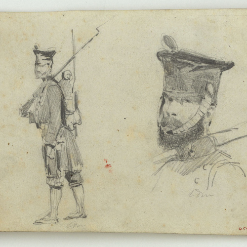 image for: Marià Fortuny - Estudis de soldat espanyol - Cap a 1860-1862