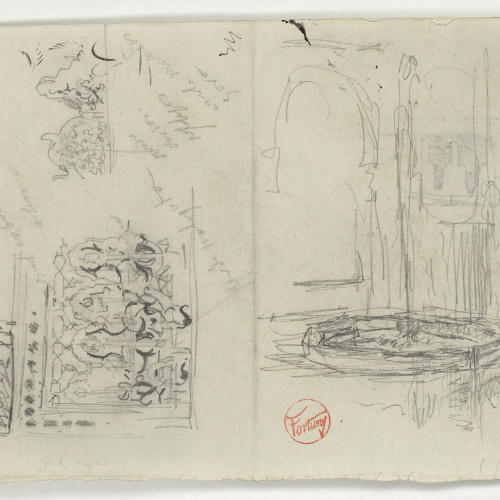 image for: Marià Fortuny - Sanefa d&#039;estil musulmà i brollador (anvers) / Croquis inconcret (revers) - Cap a 1860-1862