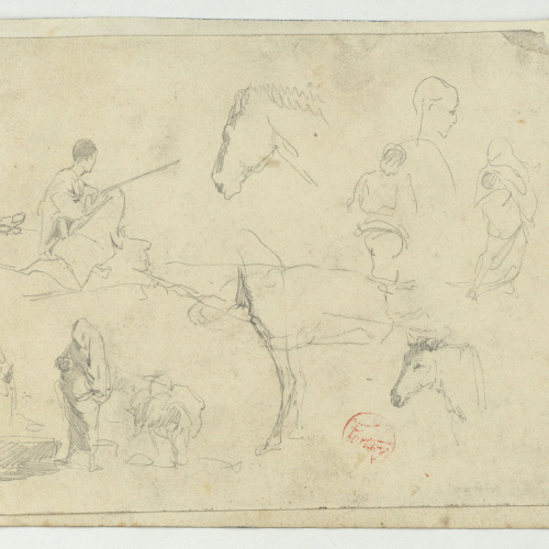 image for: Marià Fortuny - Marroquins i estudi de cavall (anvers) / Marroquins (revers) - Cap a 1860-1862