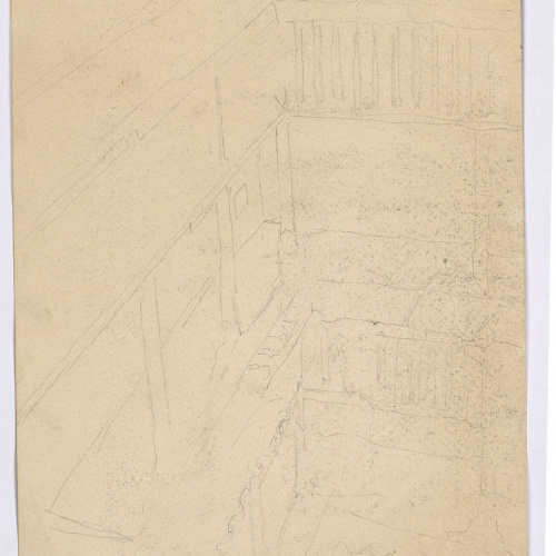 image for: Marià Fortuny - Detall de la porxada del pati de la casa del Chapiz (Granada) (anvers) / Esbós d&#039;un pati interior (revers) - Cap a 1870-1872 [1]