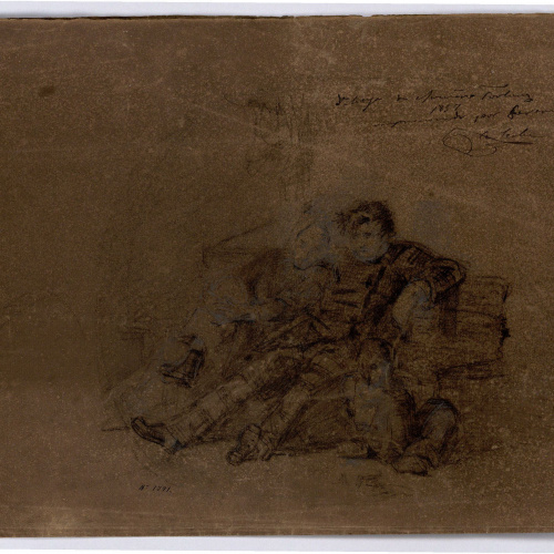 image for: Marià Fortuny - Estudi acadèmic de nu masculí (anvers) / Figures assegudes en un banc (revers) - Cap a 1858-1860 [1]