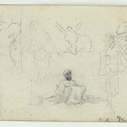 image for: Marià Fortuny - Vaca, cap de cavall i marroquins (anvers) / Marroquins i ruc (revers) - Cap a 1860-1862 [1]