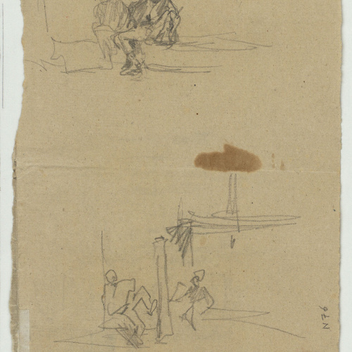 image for: Marià Fortuny - Esbós d&#039;una plaça porxada (anvers) / Esbós de figures (revers) - Cap a 1866-1872 [1]