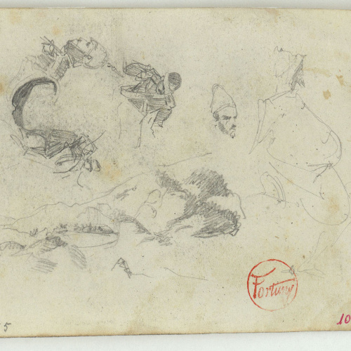 image for: Marià Fortuny - Esbós de paisatge i militars espanyols (anvers) / Escolta de los parlamentarios moros (revers) - Cap a 1860