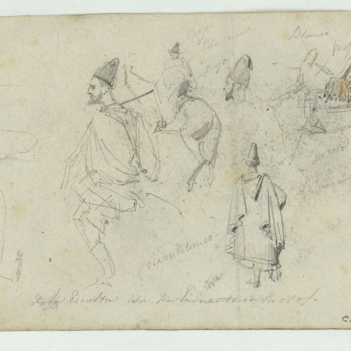 image for: Marià Fortuny - Esbós de paisatge i militars espanyols (anvers) / Escolta de los parlamentarios moros (revers) - Cap a 1860 [1]