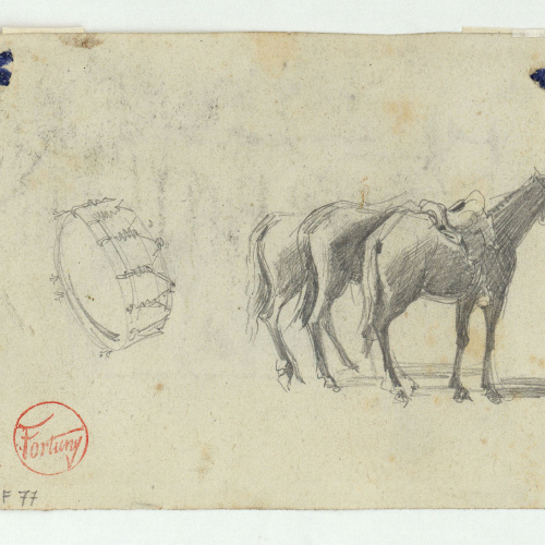 image for: Marià Fortuny - Cavalls i esbós de marroquí (anvers) / Timbal i cavalls (revers) - Cap a 1860-1862 [1]