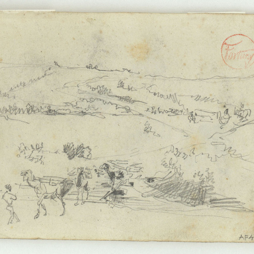 image for: Marià Fortuny - Paisatge marroquí amb figures (anvers) / Cares de marroquins (revers) - Cap a 1860-1862