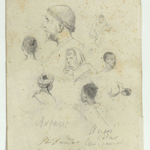 image for: Marià Fortuny - Paisatge marroquí amb figures (anvers) / Cares de marroquins (revers) - Cap a 1860-1862 [1]