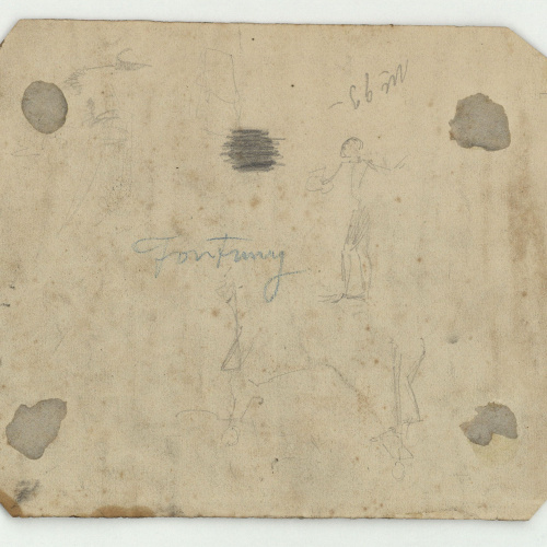image for: Marià Fortuny - Homer recitant poemes (anvers) / Croquis de figures (revers) - Cap a 1855-1856 [1]