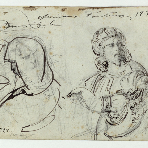 image for: Marià Fortuny - Figures masculines orientals (anvers) / Cap de soldat i altres figures (revers) - Cap a 1856-1858