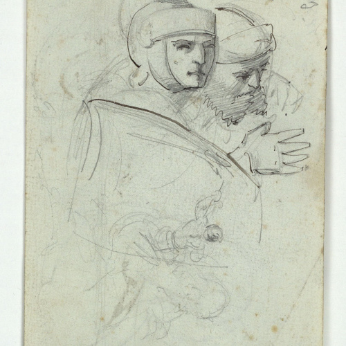 image for: Marià Fortuny - Figures masculines orientals (anvers) / Cap de soldat i altres figures (revers) - Cap a 1856-1858 [1]