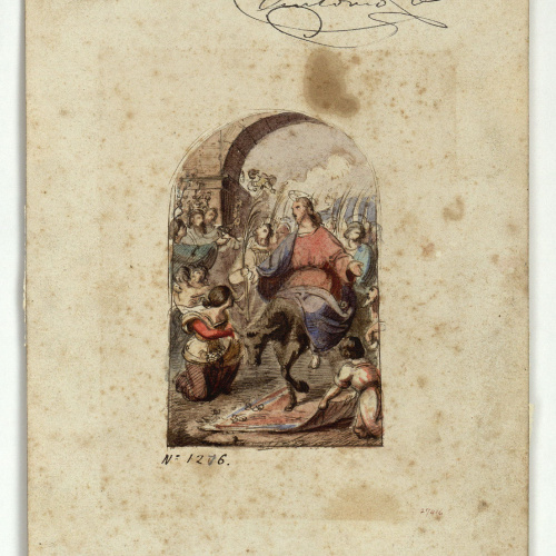 image for: Marià Fortuny - Entrada de Crist a Jerusalem (anvers) / Croquis de figures (revers) - Cap a 1856-1858